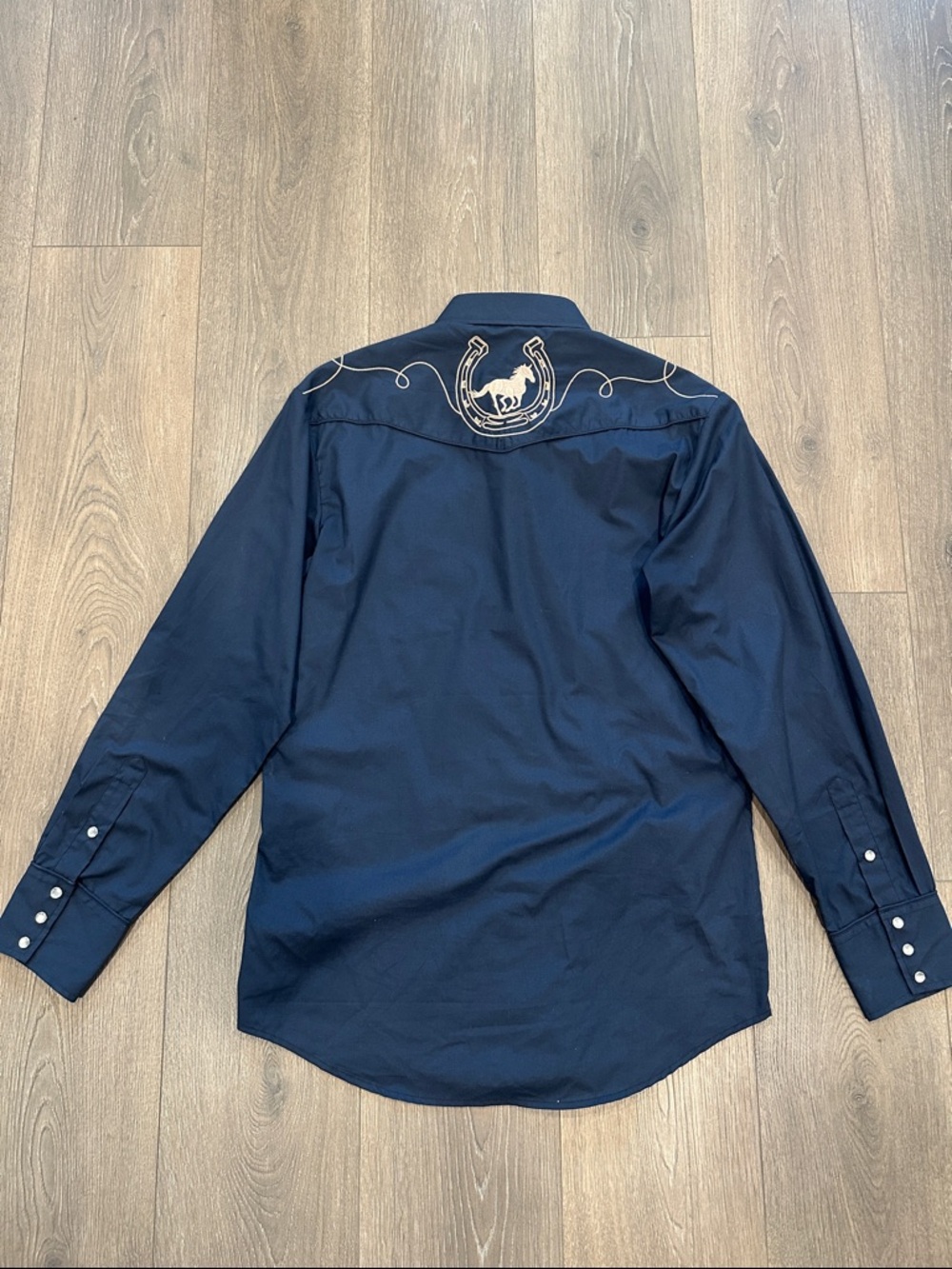 Men's Navy Western Embroidered Long-Sleeve Shirt